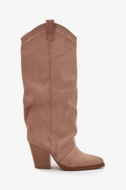 Ocieplane Kozaki Kowbojki Na Słupku Z Eko Zamszu Beżowe Mavine