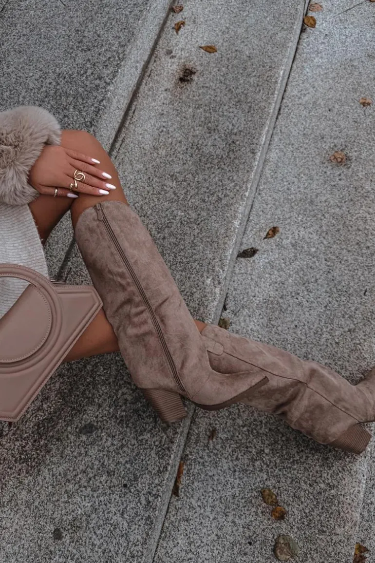 Ocieplane Kozaki Kowbojki Na Słupku Z Eko Zamszu Beżowe Mavine