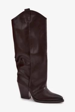 Ocieplane Kozaki Kowbojki Na Słupku Z Eko Skóry Czekoladowe Mavine