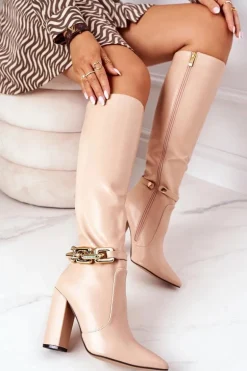 Ocieplane Kozaki Na Słupku Z Łańcuchem Nude Franti