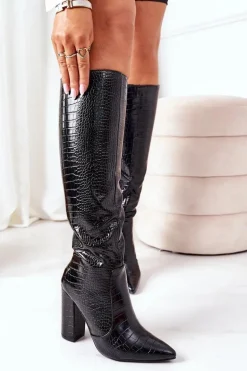 Ocieplane Kozaki Na Słupku Czarne Larissa