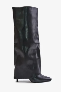 Ocieplane Kozaki Na Szpilce Z Wywiniętą Cholewką Czarne Tamonia