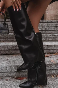 Ocieplane Kozaki Na Szpilce Z Wywiniętą Cholewką Czarne Tamonia