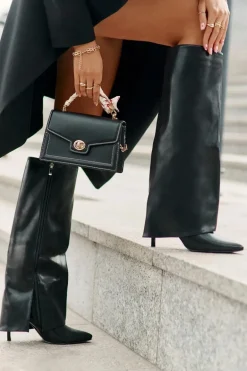 Ocieplane Kozaki Na Szpilce Z Wywiniętą Cholewką Czarne Tamonia