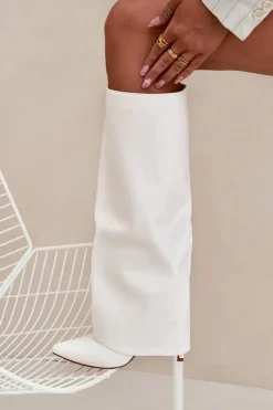 Ocieplane Kozaki Na Szpilce Z Wywiniętą Cholewką Białe Tamonia