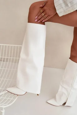 Ocieplane Kozaki Na Szpilce Z Wywiniętą Cholewką Białe Tamonia
