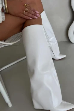 Ocieplane Kozaki Na Szpilce Z Wywiniętą Cholewką Białe Tamonia