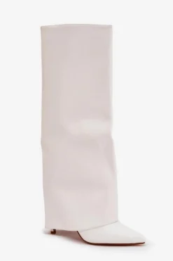 Ocieplane Kozaki Na Szpilce Z Wywiniętą Cholewką Białe Tamonia