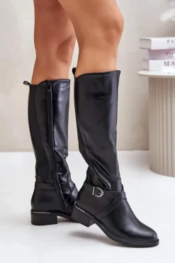 Ocieplane Kozaki Przed Kolano Z Klamrą Na Zamek Czarne Seavella