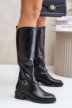 Ocieplane Kozaki Przed Kolano Z Klamrą Na Zamek Czarne Seavella