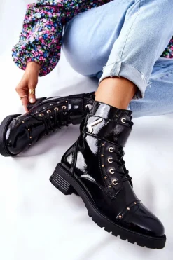 Ocieplane Lakierowane Botki Czarne Colira