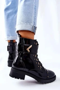 Ocieplane Lakierowane Botki Czarne Colira