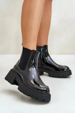 Ocieplane Lakierowane Botki Sztyblety Na Zamek Czarne Jesschris