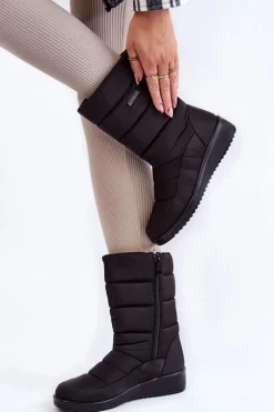 Ocieplane Śniegowce Na Koturnie Czarne Calena