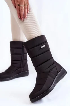 Ocieplane Śniegowce Na Koturnie Czarne Calena