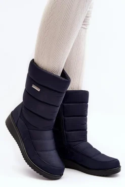 Ocieplane Śniegowce Na Koturnie Granatowe Calena