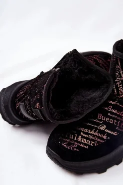 Ocieplane Śniegowce Z Printem Czarne Freesia