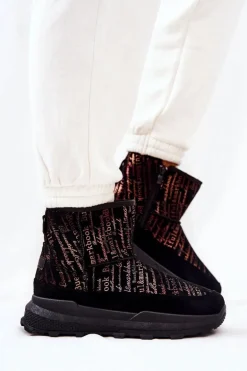 Ocieplane Śniegowce Z Printem Czarne Freesia