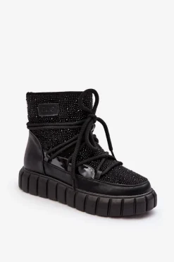 Ocieplane Śniegowce Zdobione Dżetami GOE MM2N4080 Czarne