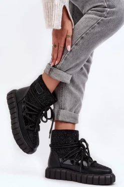 Ocieplane Śniegowce Zdobione Dżetami GOE MM2N4080 Czarne