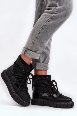 Ocieplane Śniegowce Zdobione Dżetami GOE MM2N4080 Czarne