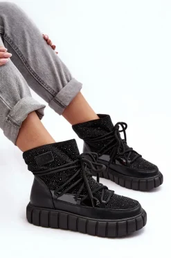 Ocieplane Śniegowce Zdobione Dżetami GOE MM2N4080 Czarne