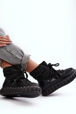 Ocieplane Śniegowce Zdobione Dżetami GOE MM2N4080 Czarne