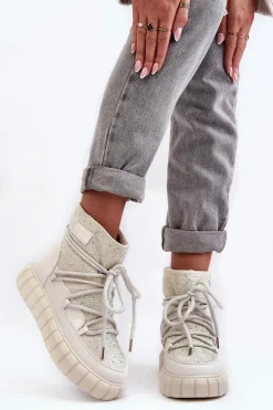 Ocieplane Śniegowce Zdobione Dżetami GOE MM2N4081 Beżowe