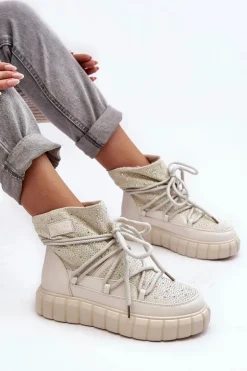 Ocieplane Śniegowce Zdobione Dżetami GOE MM2N4081 Beżowe