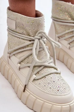 Ocieplane Śniegowce Zdobione Dżetami GOE MM2N4081 Beżowe