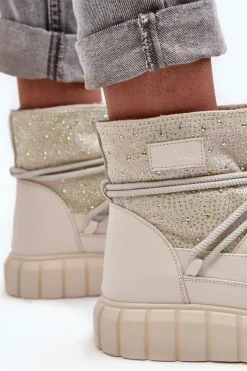 Ocieplane Śniegowce Zdobione Dżetami GOE MM2N4081 Beżowe