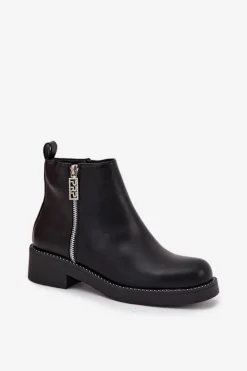 Ocieplane Niskie Botki Damskie Z Cyrkoniami Czarne Vionna