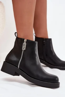 Ocieplane Niskie Botki Damskie Z Cyrkoniami Czarne Vionna