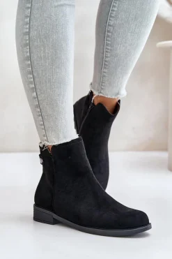 Ocieplane Niskie Botki Sztyblety Na Zamek Eko Zamszowe Czarne Telluara