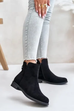 Ocieplane Niskie Botki Sztyblety Na Zamek Eko Zamszowe Czarne Telluara