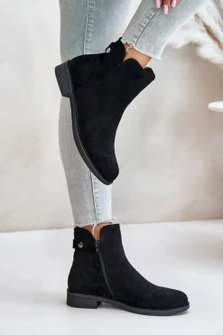 Ocieplane Niskie Botki Sztyblety Na Zamek Eko Zamszowe Czarne Telluara