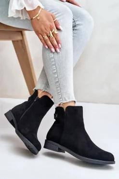 Ocieplane Niskie Botki Sztyblety Na Zamek Eko Zamszowe Czarne Telluara