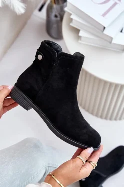 Ocieplane Niskie Botki Sztyblety Na Zamek Eko Zamszowe Czarne Telluara