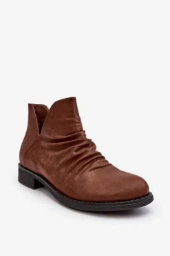 Ocieplane Niskie Botki Z Marszczeniem Brązowe Sakaala