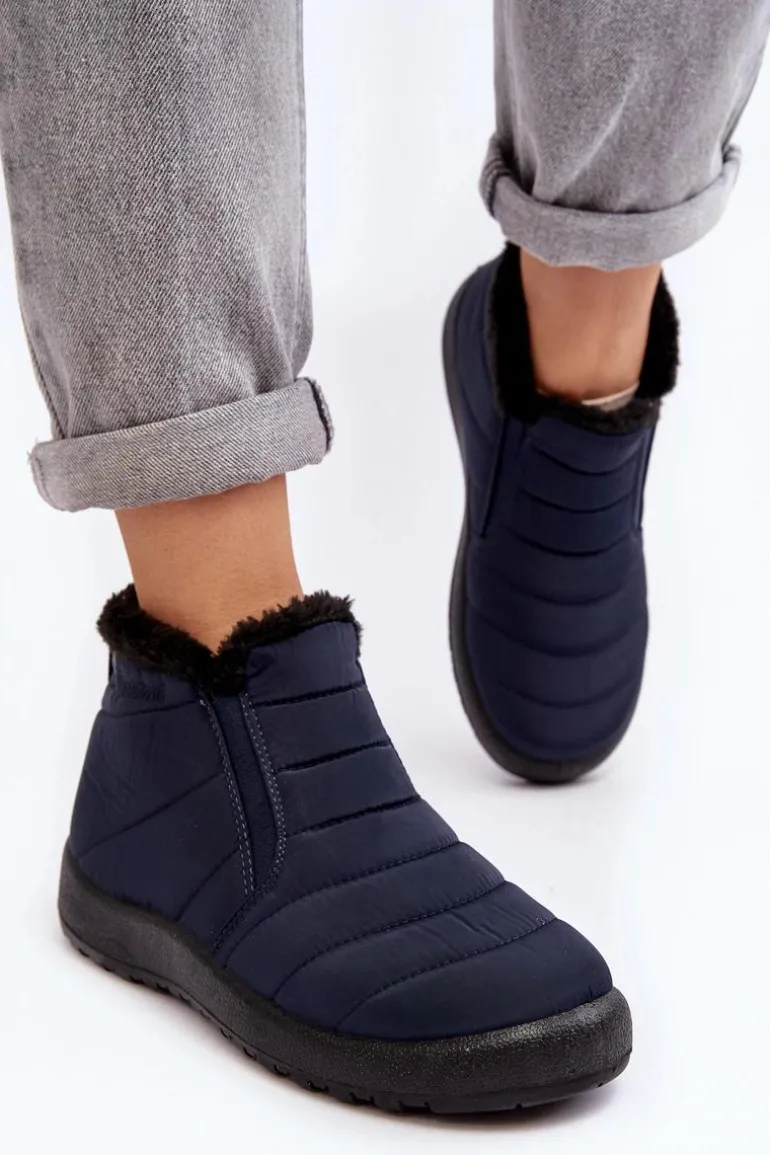 Ocieplane Niskie Damskie Śniegowce Granatowe Enmore