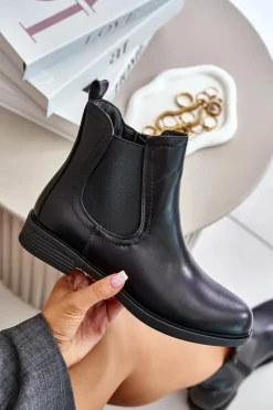 Ocieplane Płaskie Botki Sztyblety Na Zamek Czarne Tinra