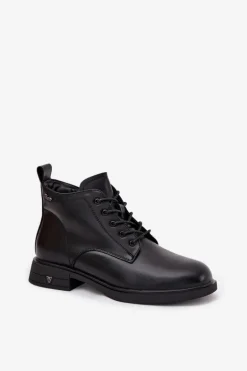 Ocieplane Skórzane Botki Damskie Na Niskim Obcasie Vinceza 39953 Czarne