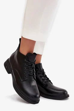 Ocieplane Skórzane Botki Damskie Na Niskim Obcasie Vinceza 39953 Czarne