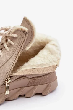 Ocieplane Skórzane Botki Damskie Na Platformie Beżowe Lemar Jevette