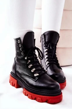 Ocieplane Skórzane Botki Workery Czarne Kelley