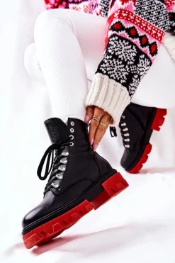 Ocieplane Skórzane Botki Workery Czarne Kelley