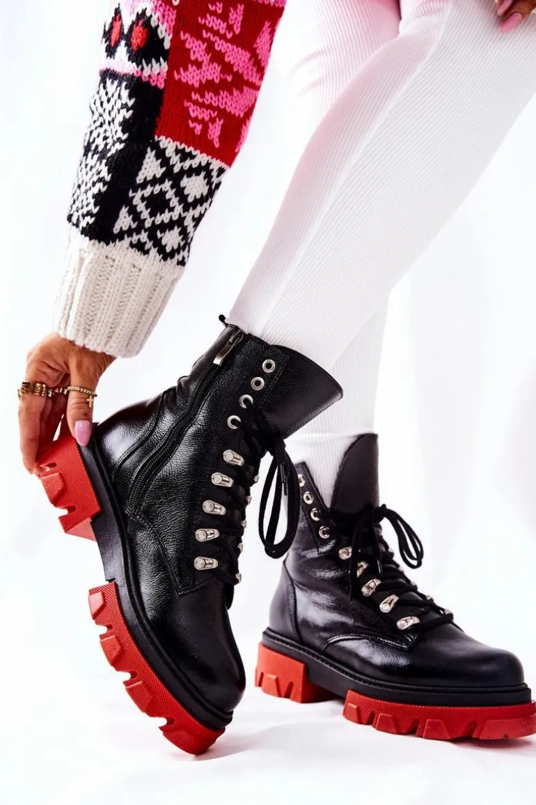 Ocieplane Skórzane Botki Workery Czarne Kelley