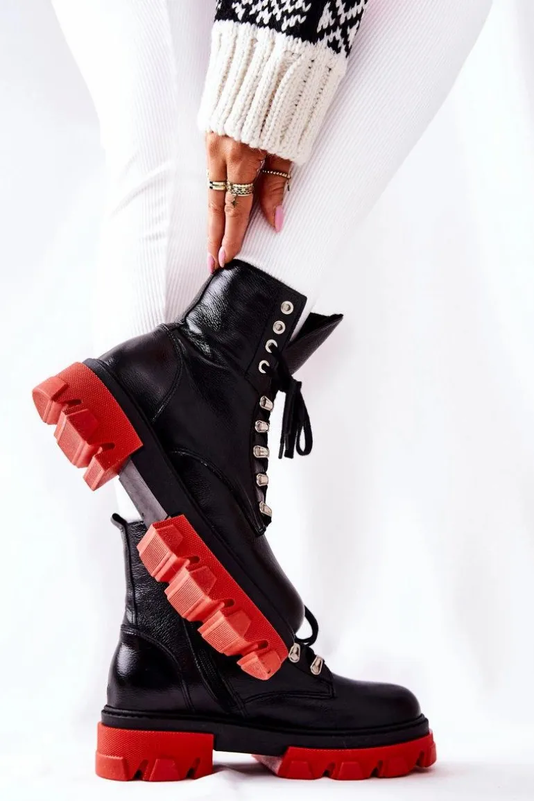 Ocieplane Skórzane Botki Workery Czarne Kelley