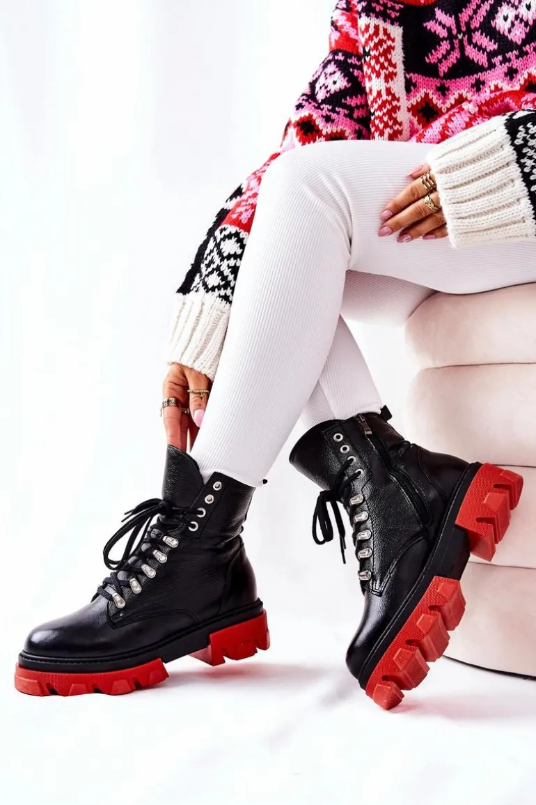 Ocieplane Skórzane Botki Workery Czarne Kelley