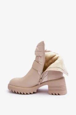 Ocieplane Skórzane Botki Z Klamrą Beżowe Osonia